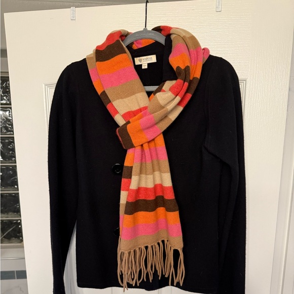 Kinross Cashmere Colorful Striped Extra Long Scarf with Fringe - Picture 8 of 10